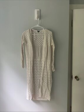 Open-Front Cream Knit Long Cardigan Sweater